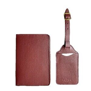Lucchese Leather Passport Holder & Luggage Tag Duo Set Maroon Gold